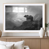 49504-MGC-FP-36x24_Natural-Black and White Grizzly Bear Wall Art – Wilderness Wildlife Painting, Rustic Mountain Cabin Decor, Monochrome Animal Print for