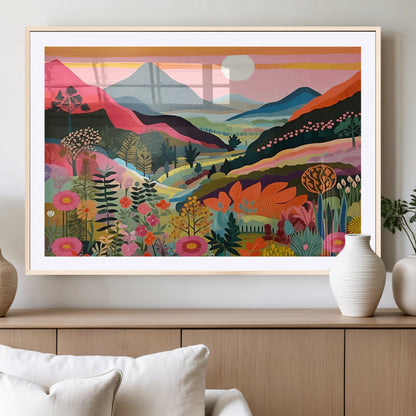 61376-MGV-CV-36X24-Floral Valley Wall Art – Panoramic Mountain Landscape Canvas Print, Vibrant Nature Decor for Living Room, Office, or Bedroom