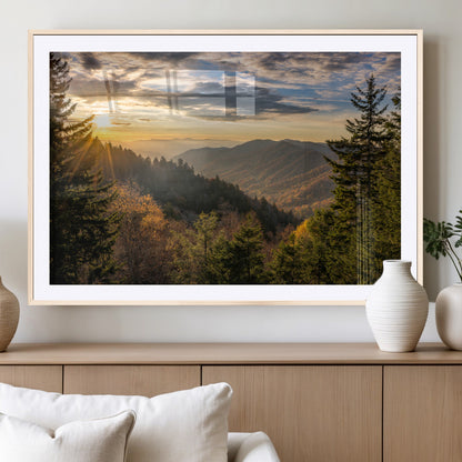 73692479-MGC-FP-36x24_Natural-Smoky Mountains Wall Art Canvas Print, Framed Forest Mountain Art Picture Print, Spring Mountain Perfect Spring Style Decor