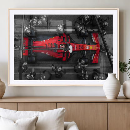 99356-MGV-CV-36X24-Ferrari Pit Stop Wall Art – Formula 1 Racing Car Canvas Print, Red Speed Machine Motorsport Decor for Office, Garage, Man Cave or