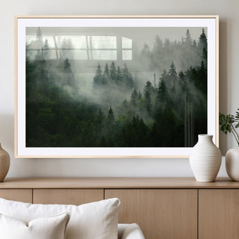 167720496-MGC-FP-36x24_Natural-Misty Forest Wall Art – Serene Evergreen Trees Canvas Print, Foggy Mountain Nature Landscape Decor for Bedroom, Living Room or