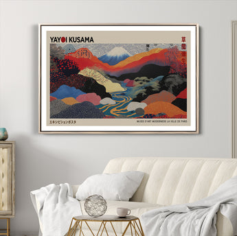 49228-MGV-FC-93X47-3P_Black-Kusama Wall Art – Vibrant Japanese Landscape Canvas Print, Modern Abstract Mountain and River Decor for Living Room, Office or Art