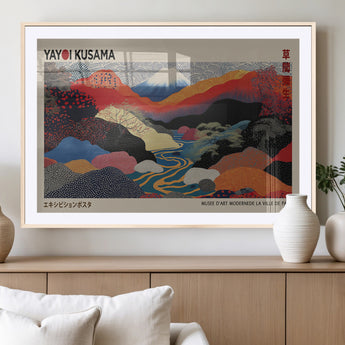 49228-MGV-FC-93X47-3P_Black-Kusama Wall Art – Vibrant Japanese Landscape Canvas Print, Modern Abstract Mountain and River Decor for Living Room, Office or Art