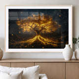 60194-MGV-CV-36X24-Glowing Tree Wall Art – Golden Roots Fantasy Canvas Print, Mystical Illuminated Tree Painting Poster for Living Room, Bedroom,