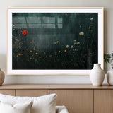 26218-MGV-CV-36X24-Wildflower Wall Art – Dark Botanical Floral Canvas Print, Modern Nature Painting Poster with Daisy Poppy Yellow Flowers for Living