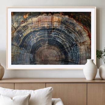 16193-MGV-CV-36X24-Tree Ring Wall Art – Abstract Wood Grain Canvas Print, Rustic Nature Texture Artwork Poster for Living Room, Bedroom, Office,