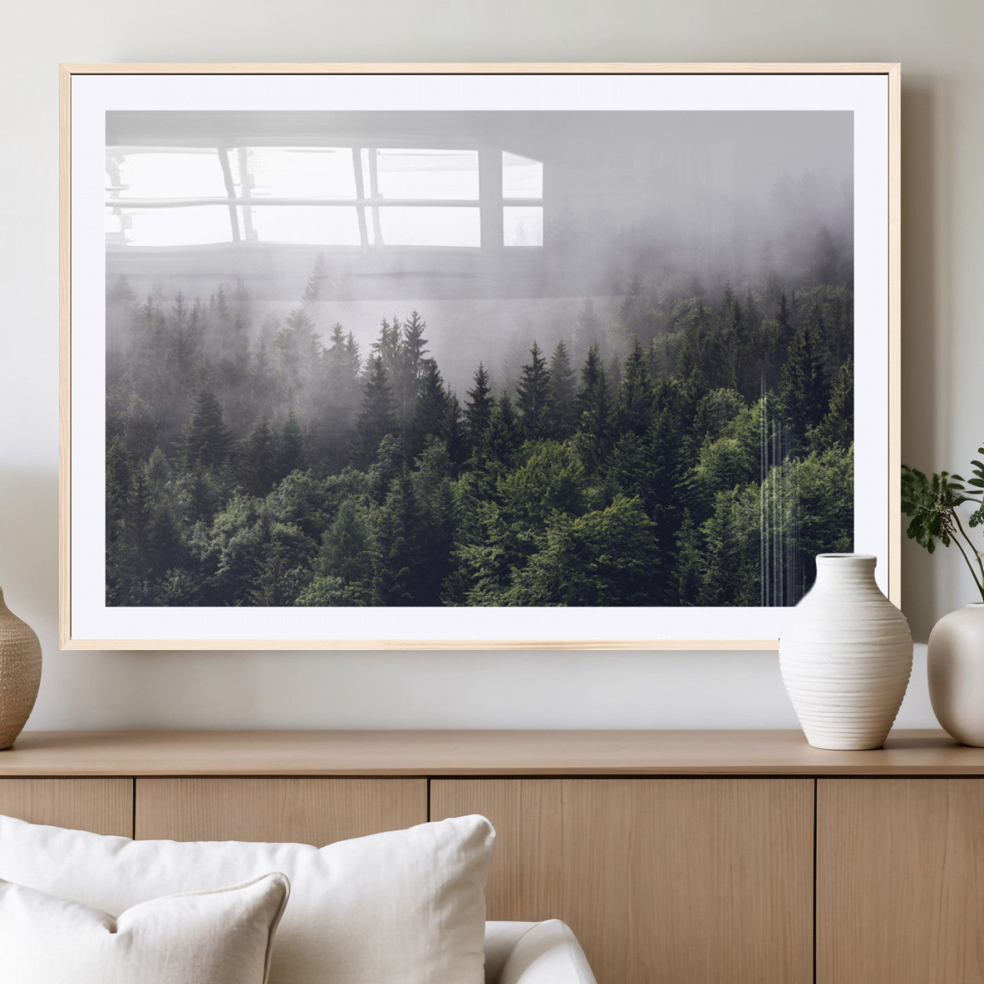 42578900-MGV-CV-36X24-Misty Pine Forest Wall Art – Tranquil Foggy Mountain Canvas Print, Nature Landscape Décor for Bedroom, Living Room, Cabin or