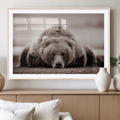 20611-MGC-FP-36x24_Natural-Grizzly Bear Wall Art – Majestic Wildlife Sepia Canvas Print, Rustic Nature Animal Artwork for Cabin, Lodge, Living Room, Bedroom,
