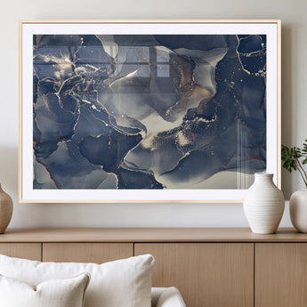 28282-MGV-CV-36X24-Blue Abstract Wall Art – Modern Ink Swirl Canvas Print, Contemporary Navy and Gold Painting for Living Room, Bedroom, Office or