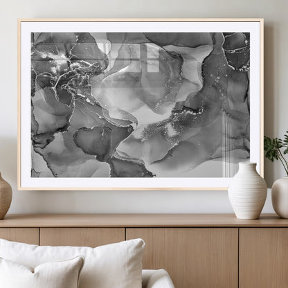 15911-MGC-FP-36x24_Natural-Black and White Abstract Wall Art – Modern Ink Swirl Canvas Print, Minimalist Contemporary Painting for Living Room, Bedroom,