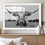 20272-MGV-CV-36X24-Highland Cow Wall Art – Black and White Western Longhorn Canvas Print, Farmhouse Living Room Decor Southwestern Animal Artwork for