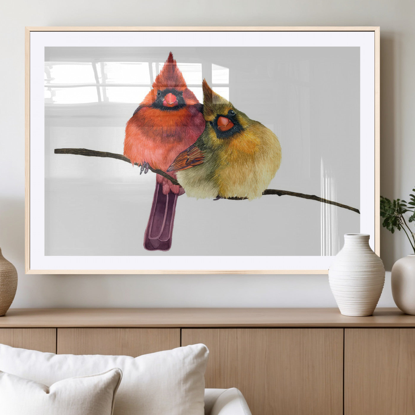 67752-MGV-CV-36X24-Cardinal Couple Wall Art – Male and Female Cardinal Canvas Print, Romantic Bird Artwork for Nature Lovers, Living Room, Bedroom,