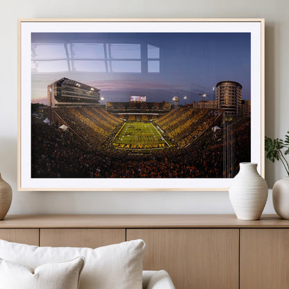 82557-MGC-FP-36x24_Natural-College Football Stadium Wall Art – Panoramic Sunset Canvas Print with Marching Band and Game Day Crowd, Sports Artwork for Man
