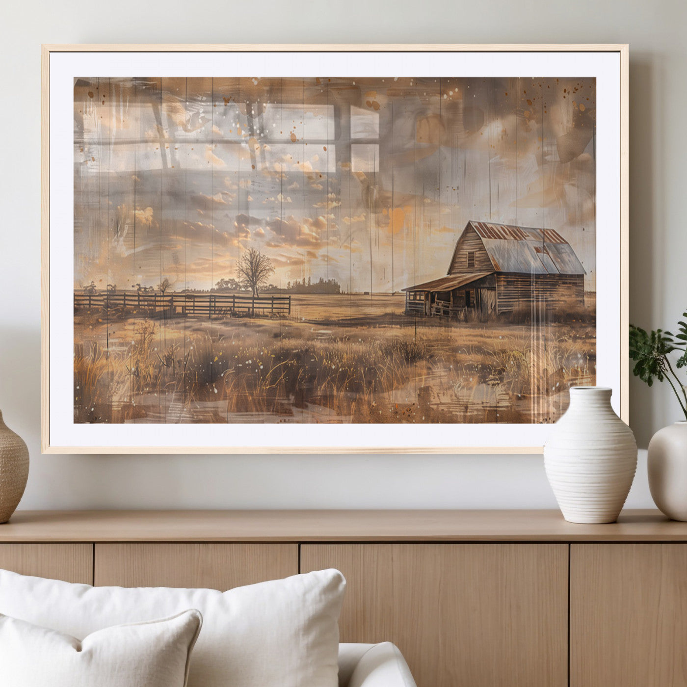 FARM2-MGV-CV-36X24-Rustic Farmhouse Wall Art Canvas Print, Framed Old Barn Art Picture Print, Southwestern Farmhouse Perfect Rustic Decor Artwork