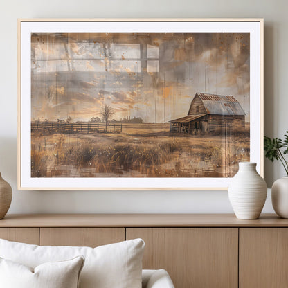 FARM2-MGC-FP-36x24_Natural-Rustic Farmhouse Wall Art Canvas Print, Framed Old Barn Art Picture Print, Southwestern Farmhouse Perfect Rustic Decor Artwork