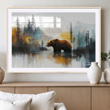 50308-MGV-CV-36X24-Abstract Rustic Bear Wall Art – Forest and Mountain Scene Canvas Print, Nature Artwork for Modern Farmhouse or Log Cabin Decor