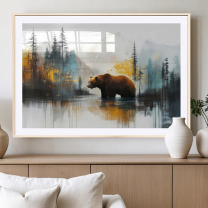50308-MGC-FP-36x24_Natural-Bear Wilderness Wall Art – Mountain Forest Canvas Print, Rustic Cabin Decor with Wildlife Landscape, Nature Artwork for Lodge,