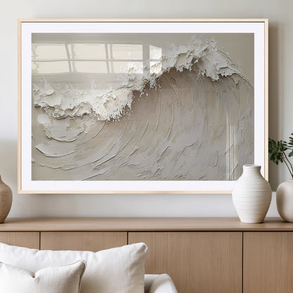 45175-MGV-CV-36X24-Textured Wave Wall Art Canvas Print, Framed Minimal Seascape Art Picture Print, Elegant Wave Perfect Modern Coastal Decor Artwork