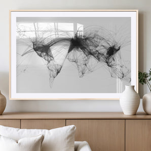 Black-Flight-Routes-MGV-CV-36X24-Abstract World Map Wall Art – Modern Black Line Network Style Canvas Print, Contemporary Global Artwork for Living Room, Bedroom,