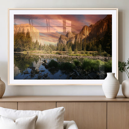 31199457-MGC-FP-36x24_Natural-Yosemite Valley Wall Art Canvas Print, Framed El Capitan Art Picture Print, Sunset Sky Perfect Vibrant Western Decor Artwork