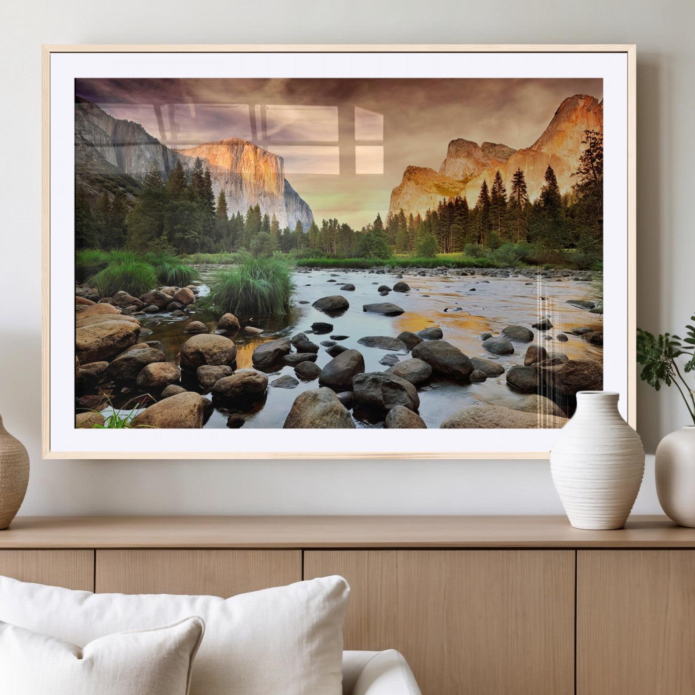 90956031-MGV-CV-36X24-Yosemite Valley Wall Art – Scenic Mountain River Landscape Canvas Print, Nature Photography for Living Room, Bedroom, Cabin,