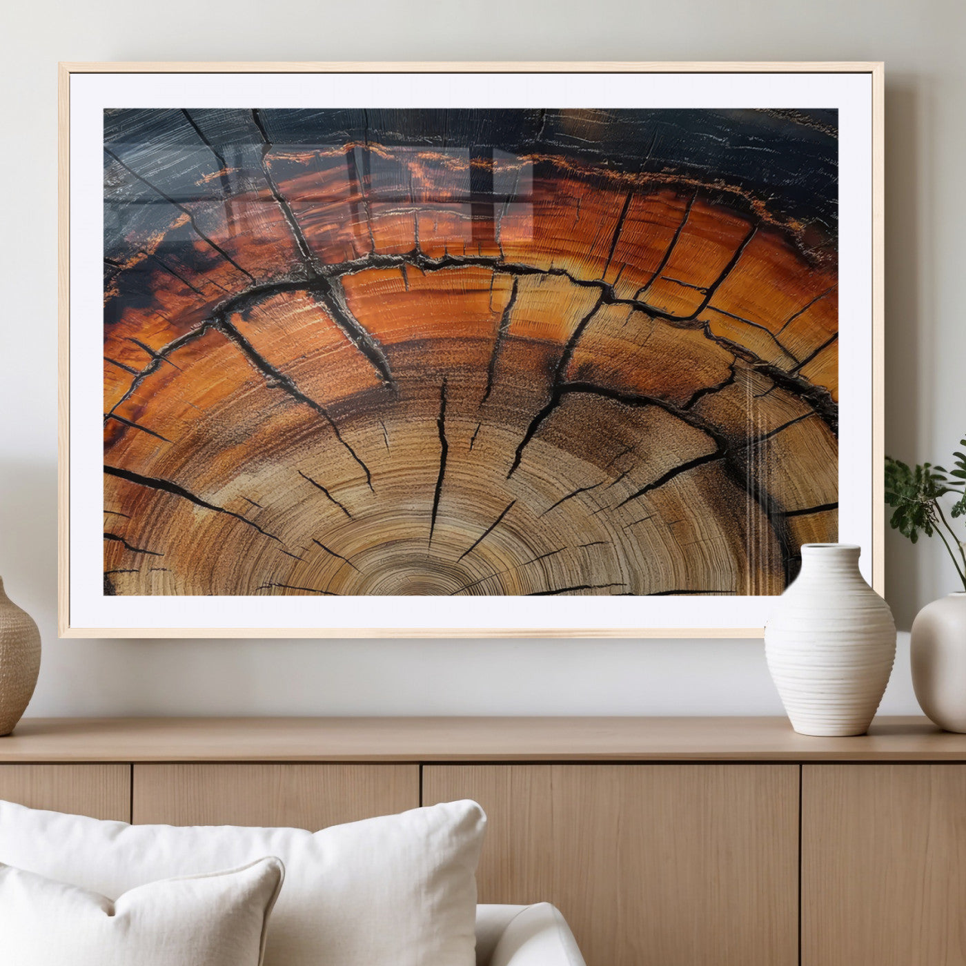 65909987-MGC-FP-36x24_Natural-Rustic Tree Ring Wall Art – Nature Inspired Wooden Texture Canvas Print, Modern Abstract Artwork for Living Room, Bedroom, Office