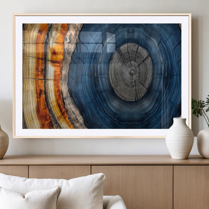 84489410-MGV-CV-36X24-Framed Abstract Tree Ring Wall Art Print, Natural Rustic Wood Texture Canvas Print, Wood Tree Stump Farmhouse, Log Cabin Wooden