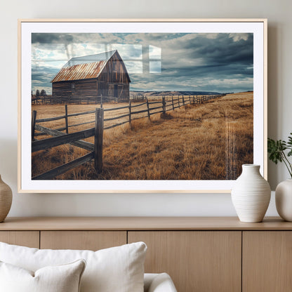 69356982-MGC-FP-36x24_Natural-Old Barn Wall Art Canvas Print, Framed Rustic Fence Art Picture Print, Wooden Farmhouse Perfect Rustic Farmhouse Decor Artwork