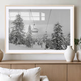 55003599-MGC-FP-36x24_Natural-Snowy Ski Lift Wall Art Canvas Print, Framed Winter Forest Art Picture Print, Ski lift Ride Perfect Winter Lodge Decor Artwork