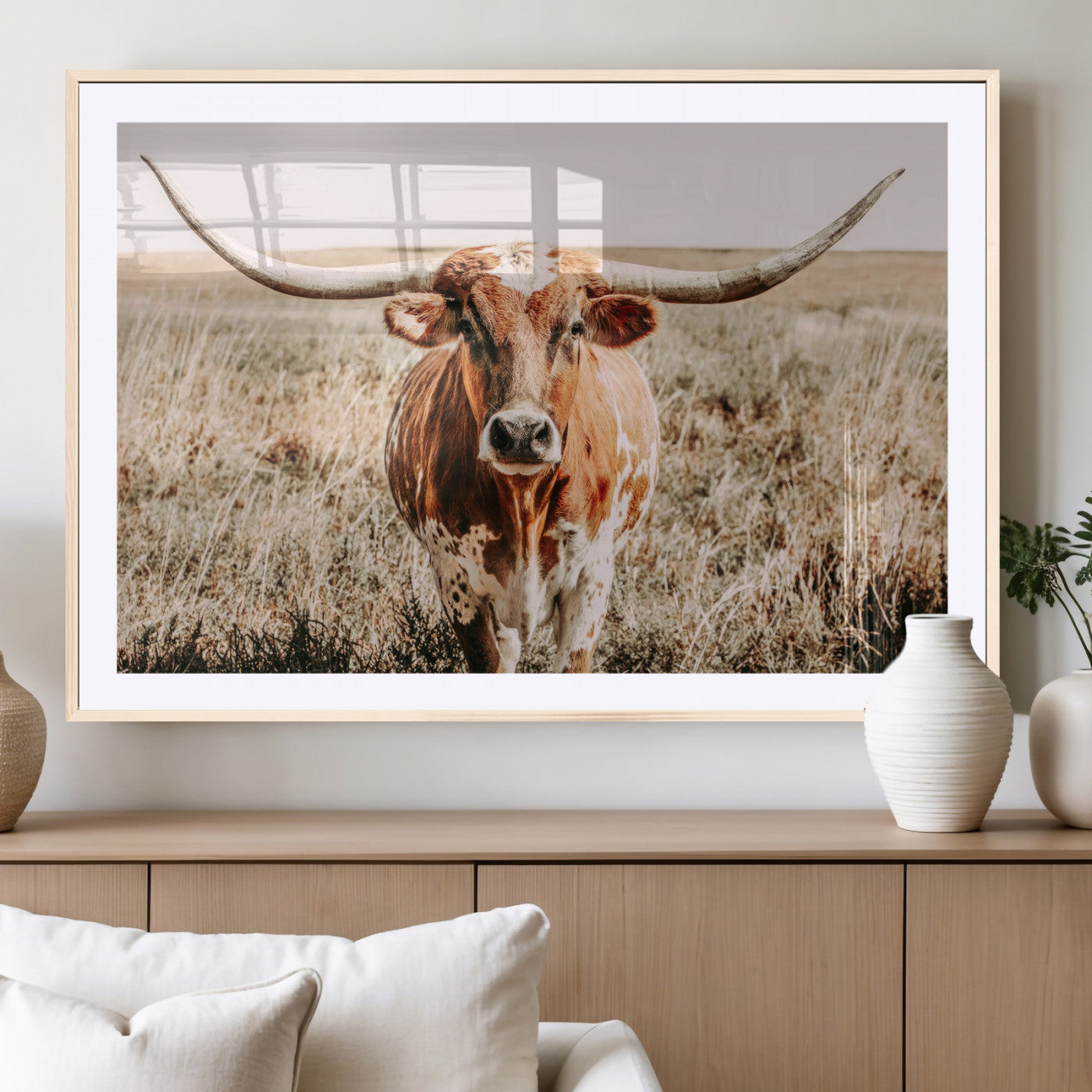 54986862-MGV-CV-36X24-Majestic Longhorn Wall Art – Canvas Print of Graceful Strength & Bold Spirit, Wild Plains Beauty Nature Inspired Rustic Decor for