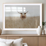 20927060-MGC-FP-36x24_Natural-Texas Longhorn Wall Art Canvas Print, Framed Lone Cattle Art Picture Print, Longhorn Bull Perfect Rustic Western Decor Artwork
