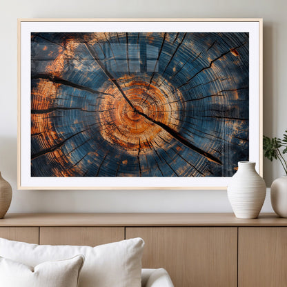 81894502-MGV-CV-36X24-Burnt Wood Wall Art Canvas Print, Framed Aged Timber Art Picture Print, Rustic Tree Slice Perfect Rustic Decor Artwork for Home,