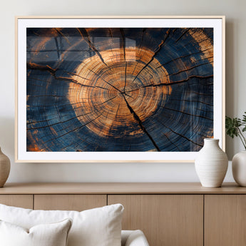 18975622-MGV-CV-36X24-Burnt Wood Wall Art Canvas Print, Framed Aged Timber Art Picture Print, Rustic Tree Slice Perfect Rustic Decor Artwork for Home,