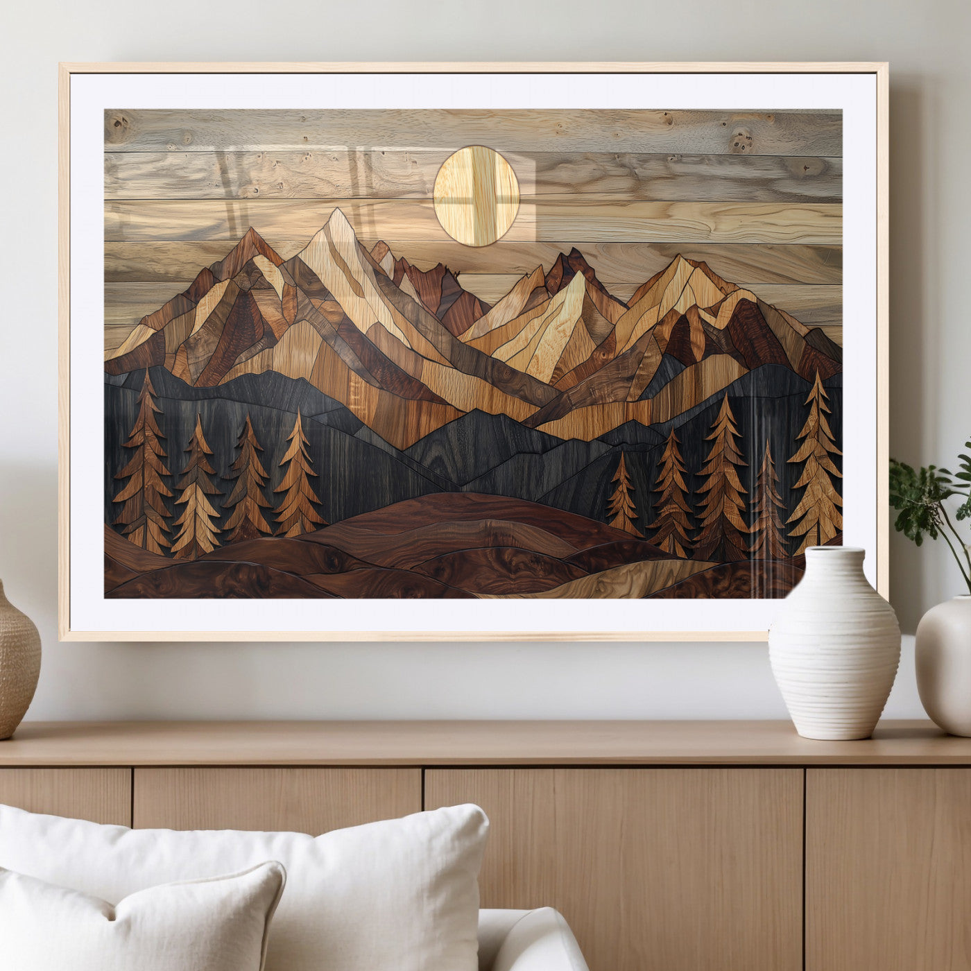 39116082-MGV-CV-36X24-Wood Mountain Landscape Wall Art Canvas Print, Framed Sunset Hills Art Picture Print, Abstract Nature Perfect Boho Decor Artwork
