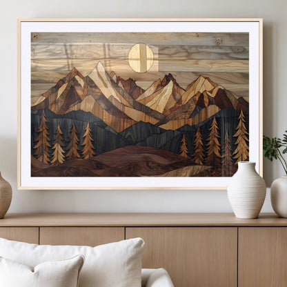 39116082-MGV-CV-36X24-Wood Mountain Landscape Wall Art Canvas Print, Framed Sunset Hills Art Picture Print, Abstract Nature Perfect Boho Decor Artwork