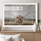 80054319-MGV-CV-36X24-Texas Longhorn Wall Art Canvas Print, Framed Western Cow Art Picture Print, Rustic Farmhouse Perfect Farmhouse Decor Artwork