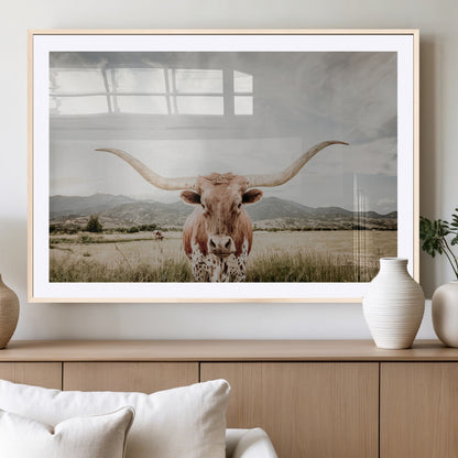 80054319-MGC-FP-36x24_Natural-Longhorn Wall Art – Rustic Western Canvas Print, Majestic Bull Artwork for Farmhouse, Ranch or Living Room