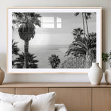 89458520-MGC-FP-36x24_Natural-Palm Trees Wall Art Canvas Print, Framed Coastal View Art Picture Print, Ocean Horizon Perfect Monochrome Coast Decor Artwork