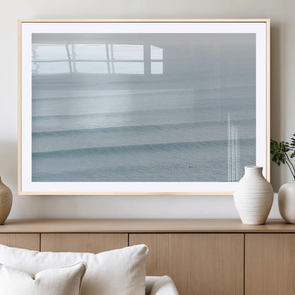 47814787-MGV-CV-36X24-Ocean Waves Wall Art Canvas Print, Framed Solo Surfer Art Picture Print, Wave Lines Perfect Minimalist Ocean Decor Artwork