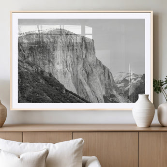 39393420-MGV-CV-36X24-El Capitan Wall Art Canvas Print, Framed Yosemite Cliff Art Picture Print, Monochrome Mountain Perfect Monochrome Sierra Decor