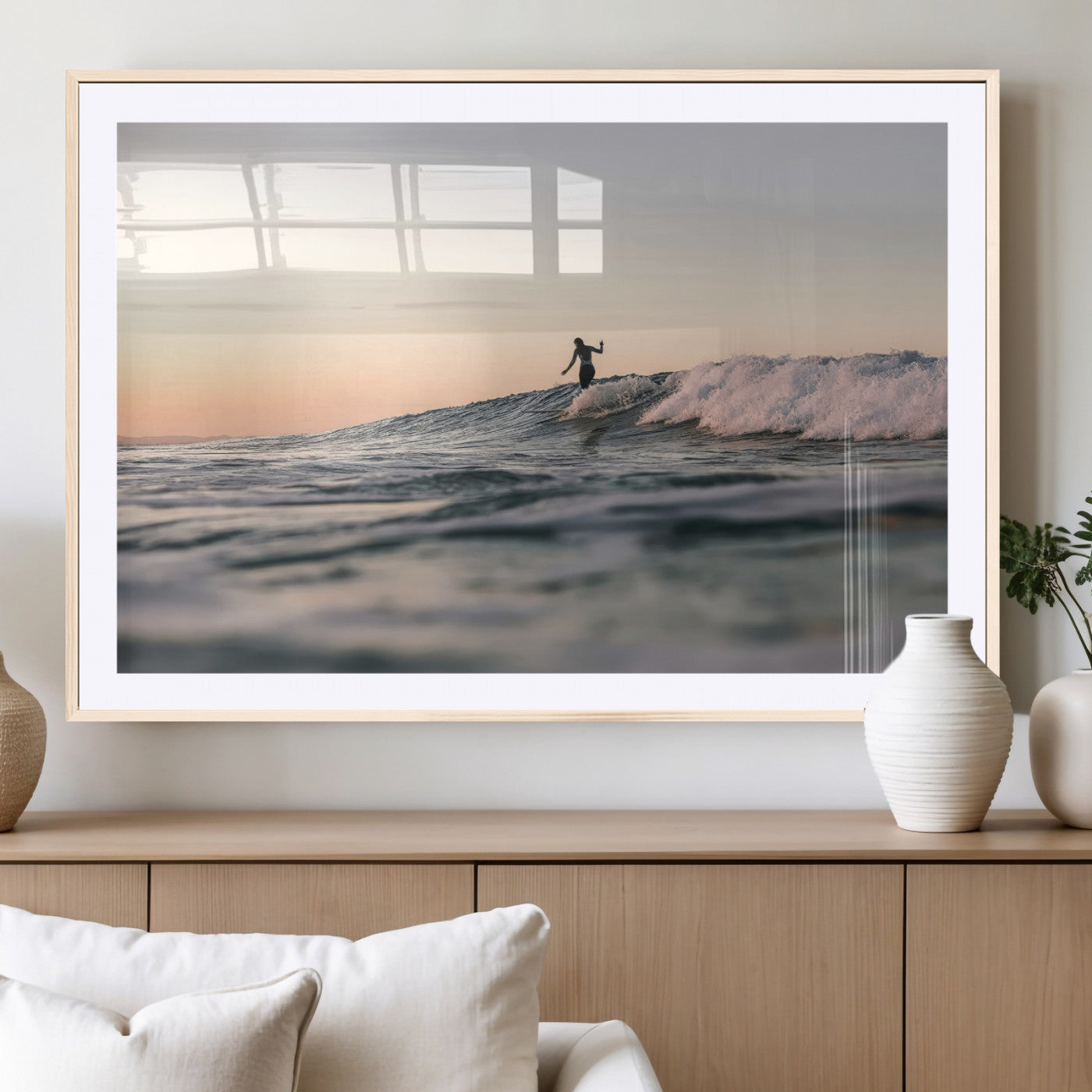 58502923-MGV-CV-36X24-Wave Rider Wall Art Canvas Print, Framed Ocean Wave Art Picture Print, Riding Surf Perfect Sunset Surf Decor Artwork