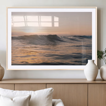 46299358-MGV-CV-36X24-Sunset Waves Wall Art Canvas Print, Framed Ocean Horizon Art Picture Print, Golden Water Perfect Golden Hour Coastal Decor Artwork