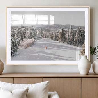 62119206-MGC-FP-36x24_Natural-Snowy Trail Wall Art Canvas Print, Framed Ski Slope Art Picture Print, Winter Pines Perfect Alpine Adventure Decor Artwork