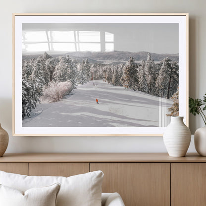 62119206-MGV-CV-36X24-Snowy Trail Wall Art Canvas Print, Framed Ski Slope Art Picture Print, Winter Pines Perfect Alpine Adventure Decor Artwork