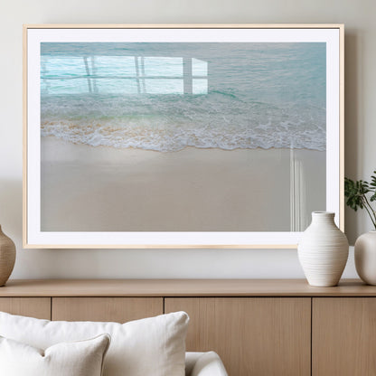 77194056-MGC-FP-36x24_Natural-Soft Shoreline Wall Art Canvas Print, Framed Gentle Waves Art Picture Print, Clear Water Perfect Minimalist Coastal Decor Artwork