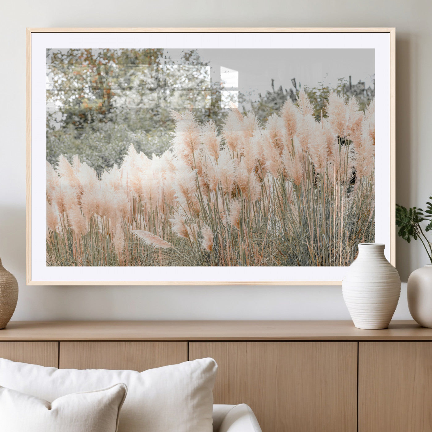 21826392-MGV-CV-36X24-Pampas Grass Wall Art Canvas Print, Framed Soft Pampas Art Picture Print, Pastel Grasses Perfect Soft Neutral Boho Decor Artwork