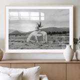 62789800-MGV-CV-36X24-White Horse Wall Art Canvas Print, Framed Woman Rider Art Picture Print, Equestrian Pose Perfect Western Boho Decor Artwork