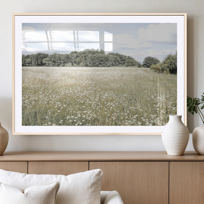43258946-MGC-FP-36x24_Natural-Daisy Field Wall Art Canvas Print, Framed Pastel Flower Art Picture Print, Meadow Bloom Perfect Scandinavian Minimalist Decor