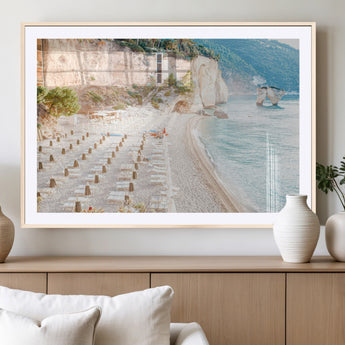84816639-MGC-FP-36x24_Natural-Mediterranean Beach Wall Art Canvas Print, Framed Airy Coastal Art Picture Print, Summer Shore Perfect Coastal Retreat Decor