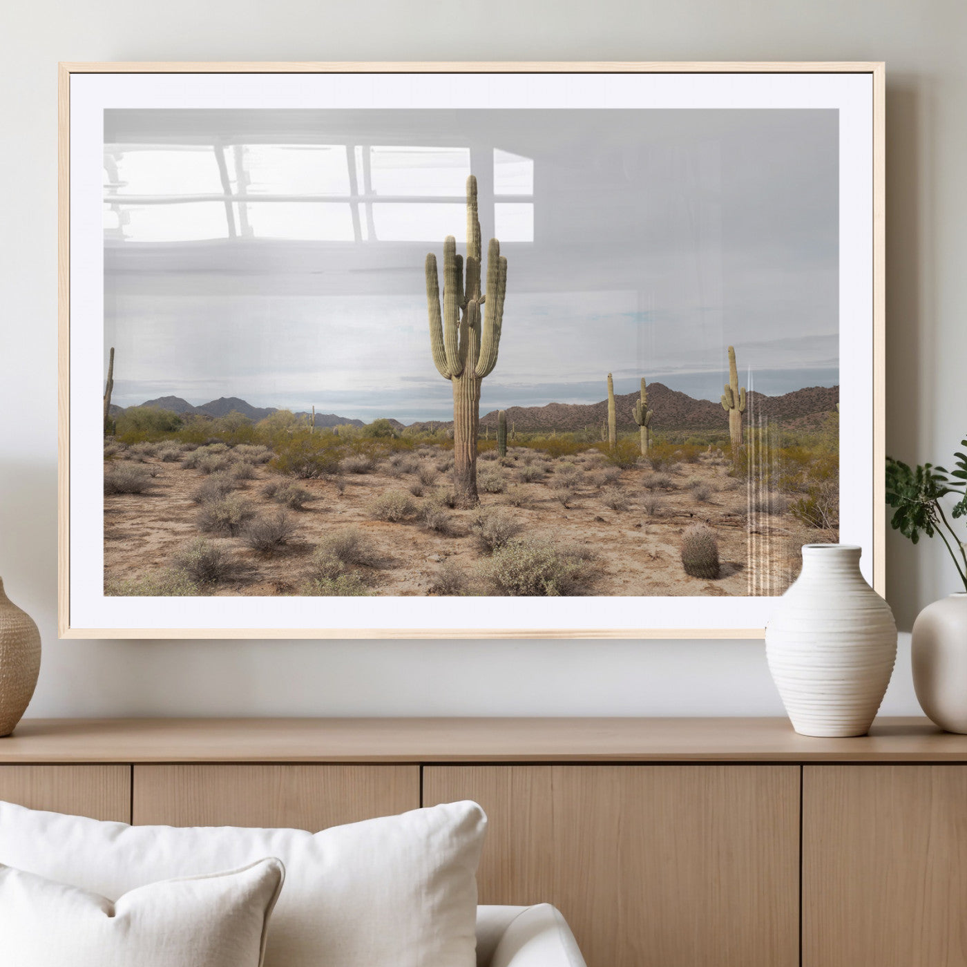 96147924-MGV-CV-36X24-Saguaro Cactus Wall Art Canvas Print, Framed Desert Cactus Art Picture Print, Earthy Desert Perfect Southwestern Boho Decor